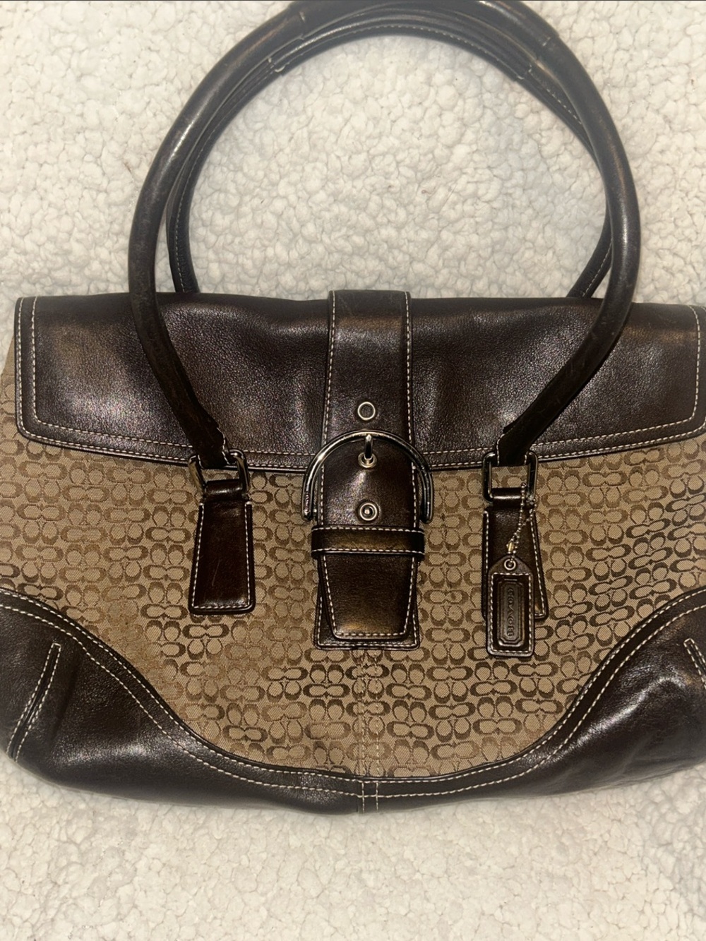 Coach Brown Signature Canvas and Dark Brown Leather Satchel